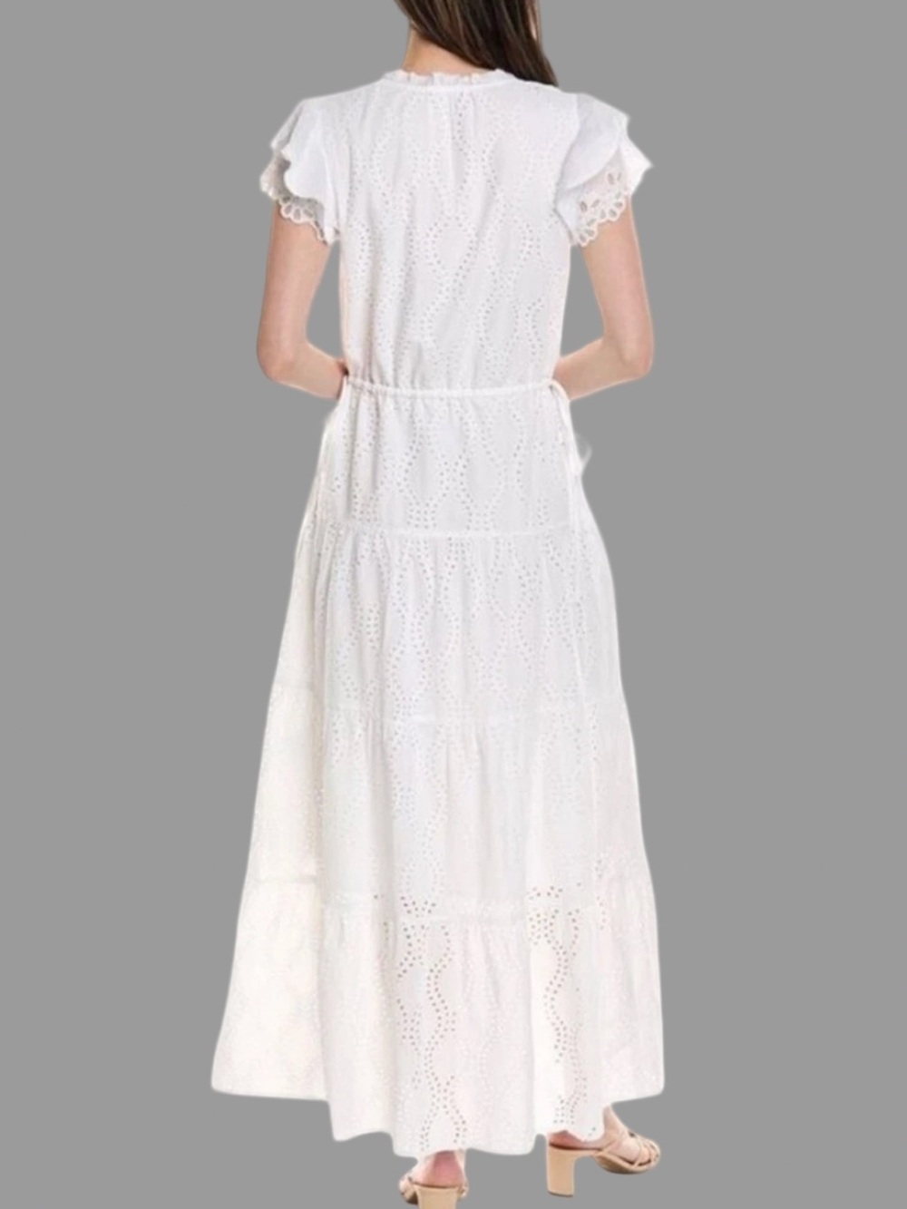 New J. McLaughlin Feminine Elena White Eyelet Maxi Dress Ruffle Sleeves Size XL - Picture 2 of 15